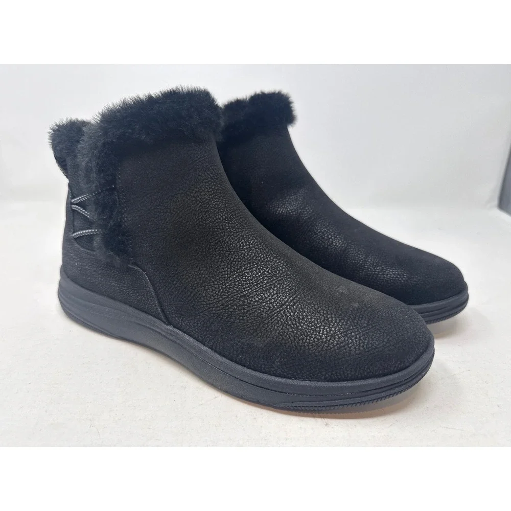 Clarks Breeze Fur Black Faux Fur Trim Ankle Boots Womens Size 8.5